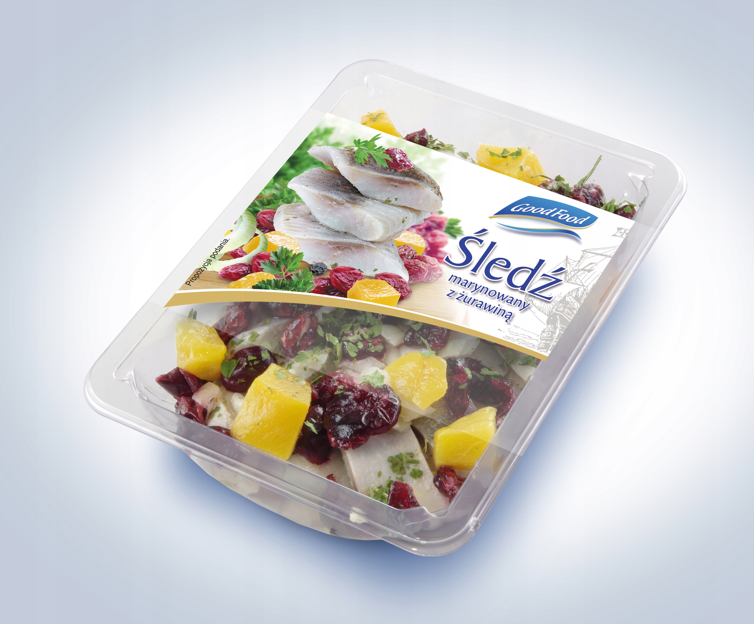 Śledź marynowany z żurawiną, Filet śledziowy, Sałatka Śledziowa 200g