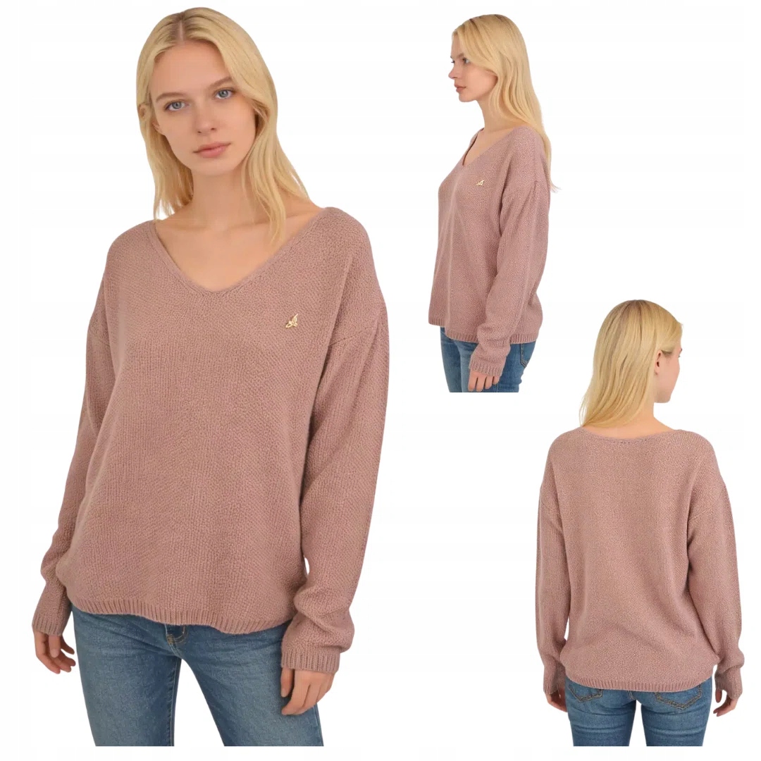 Dámský růžovo-béžový svetr s teplým výstřihem do V One Size Captain Mike