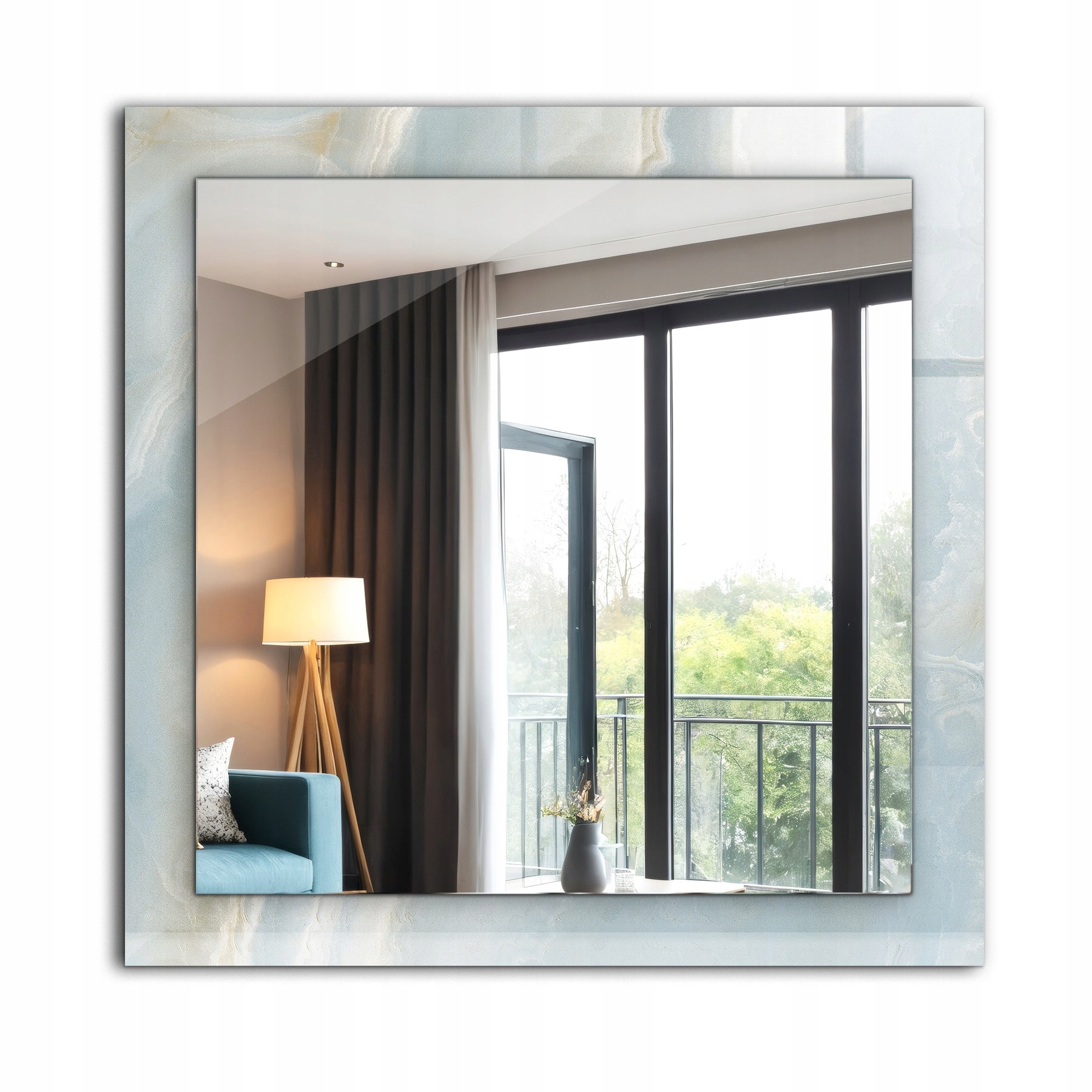 Nástenné štvorcové zrkadlo s vytlačeným motívom 60x60 Modrý mramor onyx