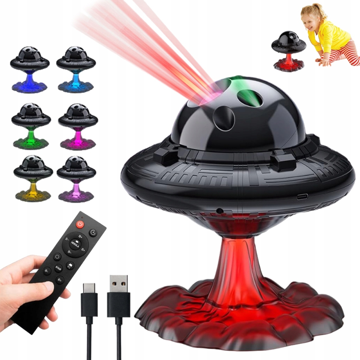 Projektor Gwiazd Nieba Lampka Nocna Ufo Dla Dzieci Planetarium z Pilotem