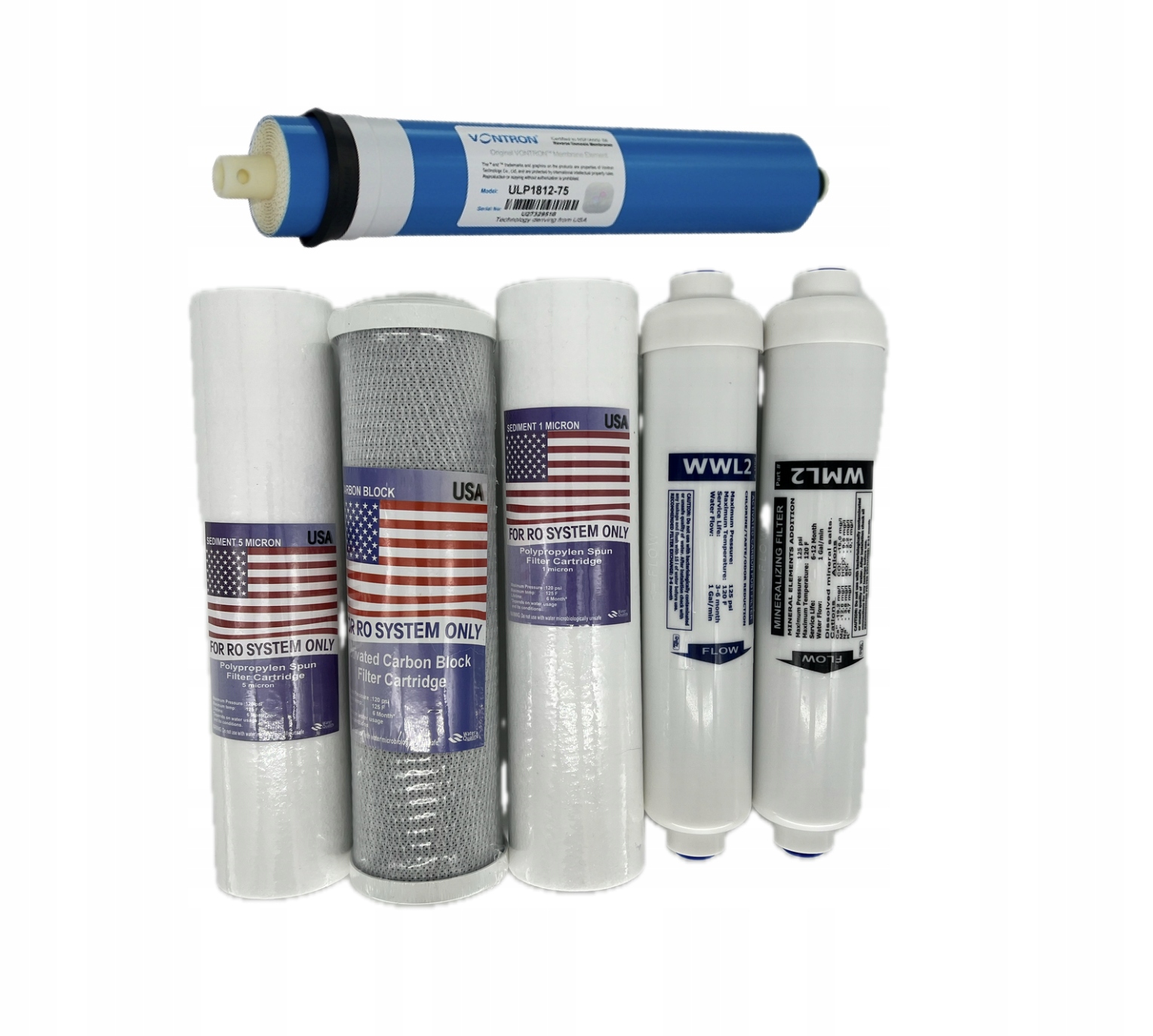 Zestaw Wkładów Do Filtrów Osmozy RO6 RO7 Z Membrana