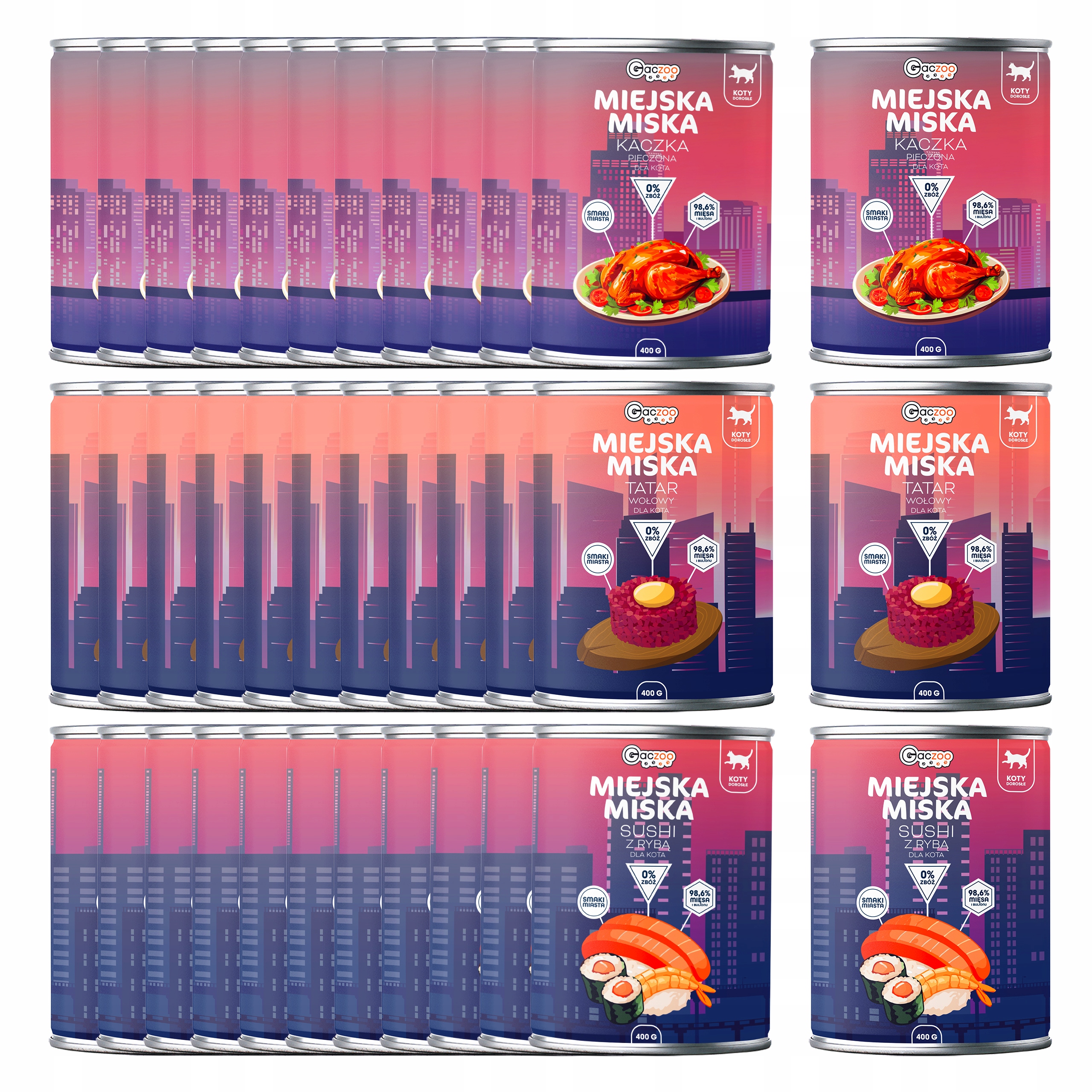 Levně Gaczoo Městská miska bezobilná krmivo mokré pro kočky mix chutí 36 x 400 g