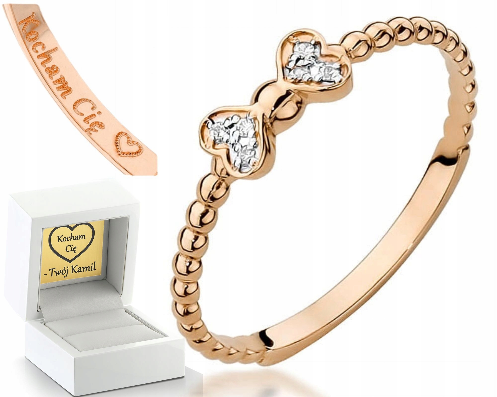 Růžové Zlato Prstýnek Srdce S Mašlička Diamanty Zlato