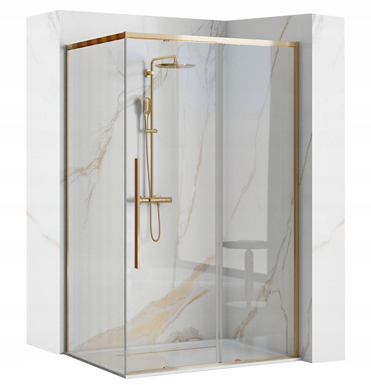 Kabina Prysznicowa 90x120 cm Rea Solar Gold Złota Narożna Drzwi Przesuwne