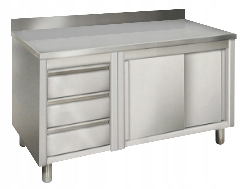 STÓŁ ROBOCZY NIERDZEWNY SZAFKA + PÓŁKA INOX 150 CM