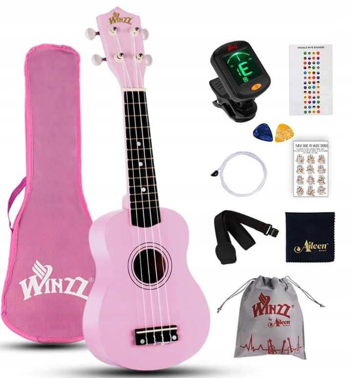 UKULELE SOPRANOWE RÓŻOWE+ GRATIS ZESTAW AKCESORIÓW POKROWIEC KOSTKI