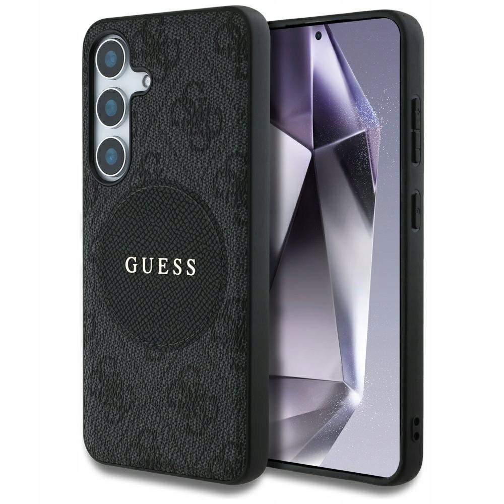 Guess Pouzdro 4G Round Patch Classic Logo MagSafe pro Samsung Galaxy S25 černé