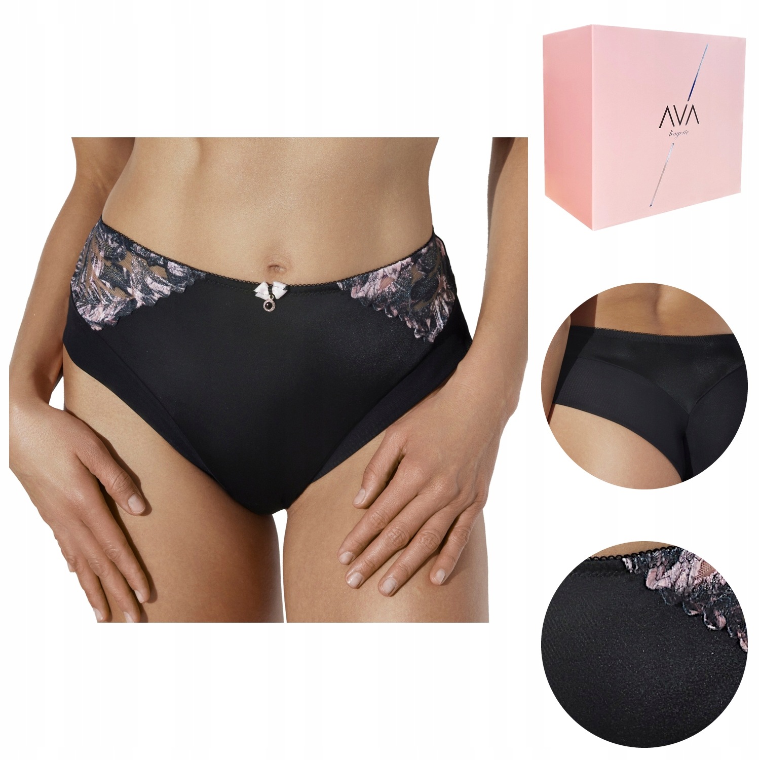 Brazilské Kalhotky Ava Midnight rose 2270/B krajkové černé M