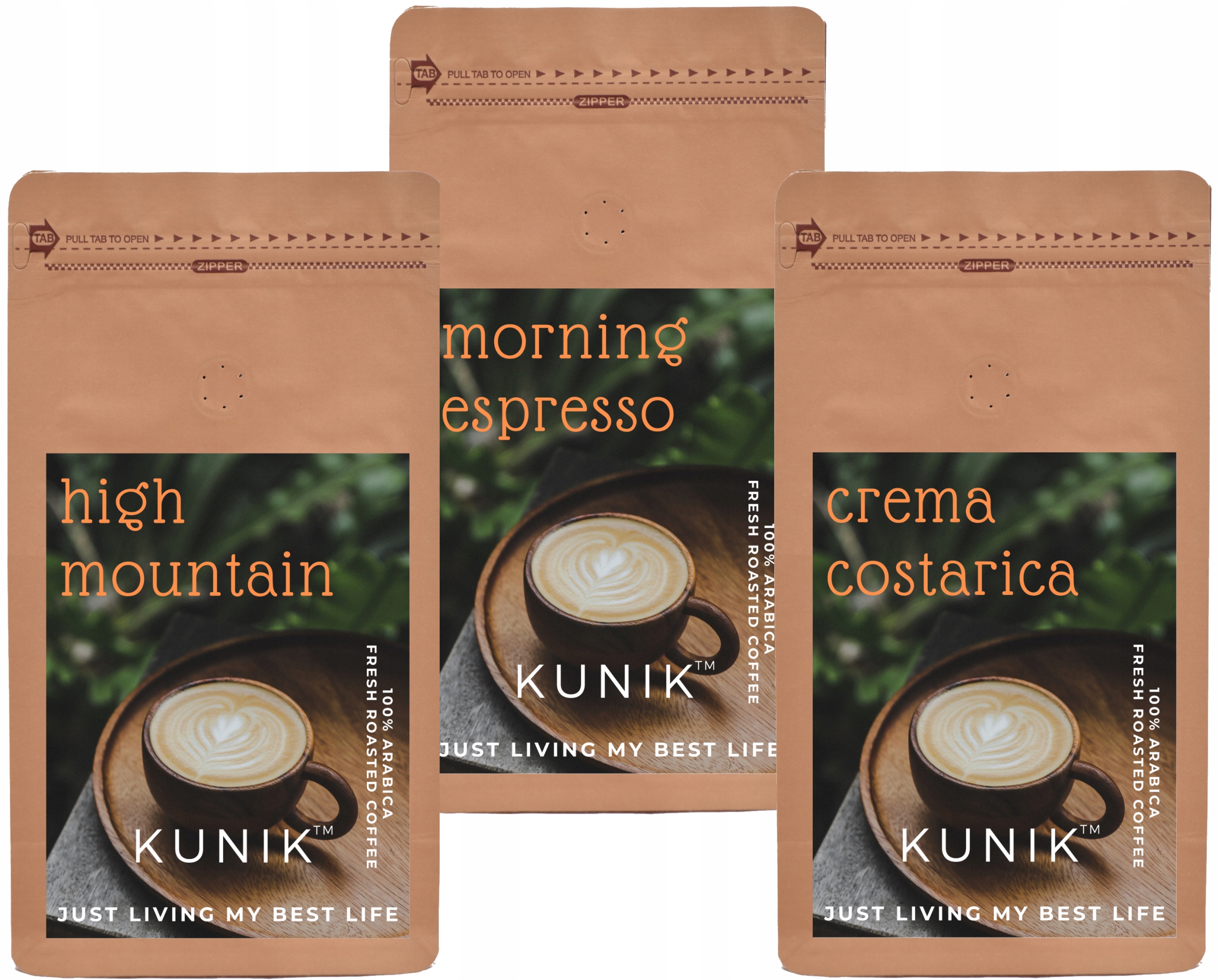 Levně Káva zrnková 100% Arabica pro kávovar Čerstvě pražená Sada 3x1kg Kunik