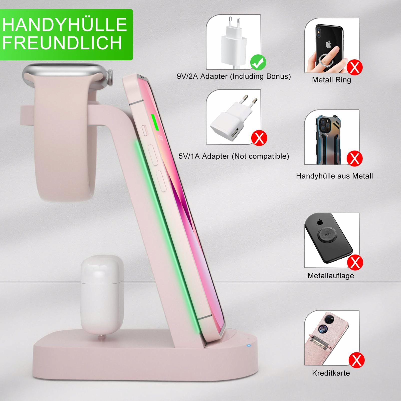 INNISTO ŁADOWARKA 3W1 DO IPHONE APPLE WATCH AIRPODS RÓŻOWA — miniatura 3