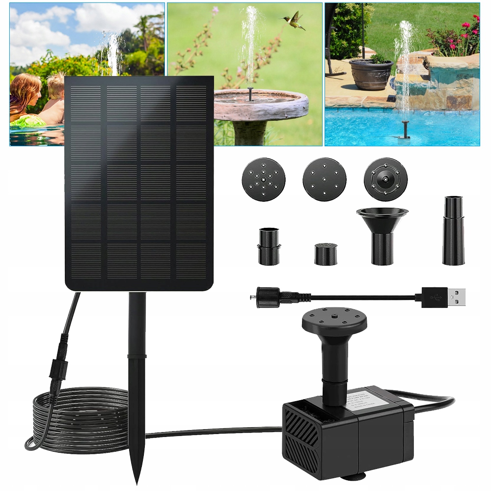 Solární zahradní fontána 2.5 W se 7 tryskami pro jezírko 200 l/h