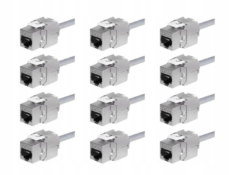 12x Moduł Keystone Jack RJ45 Kat. 6A Ftp Stp Beznarzędziowy Netrack Srebrny