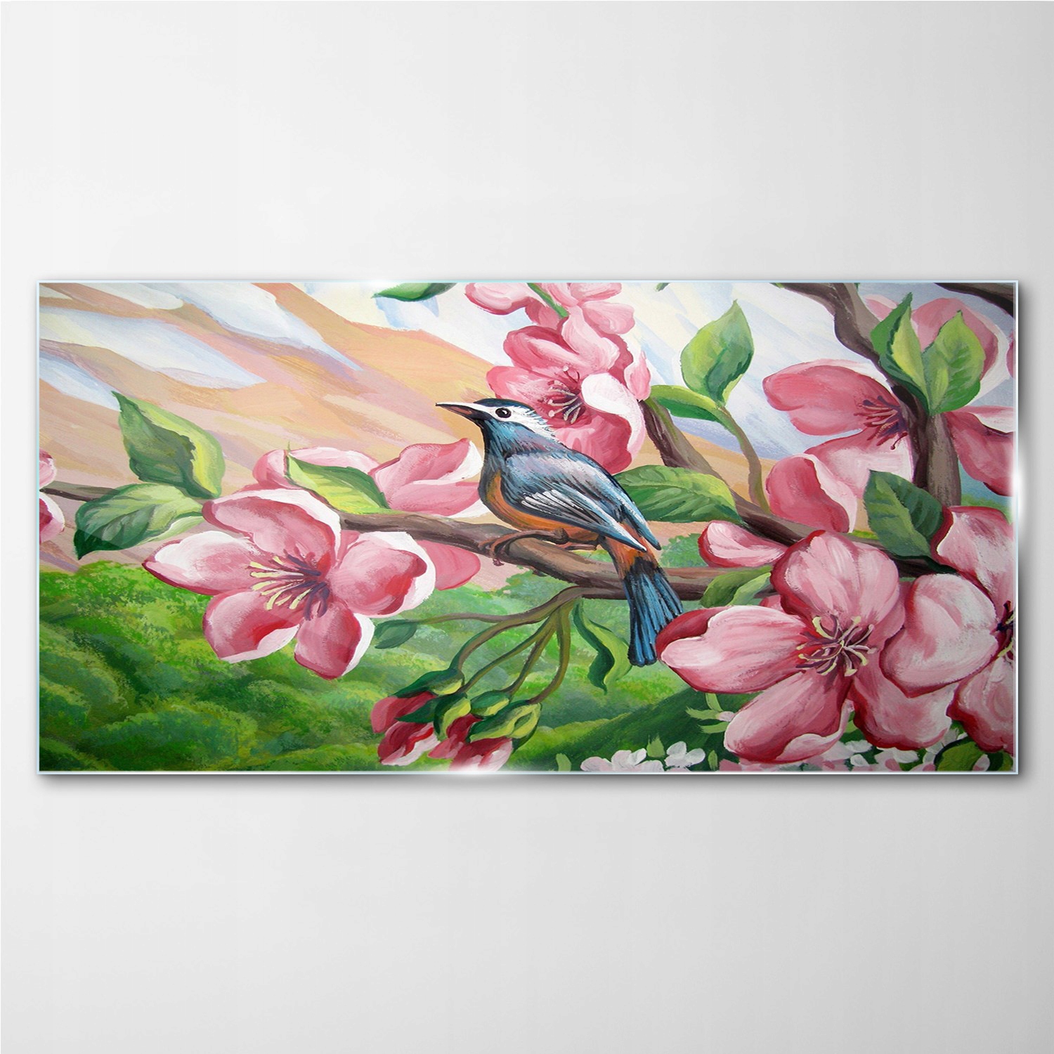 

Obraz szklany z nadrukiem Kwiaty ptak 140x70 cm