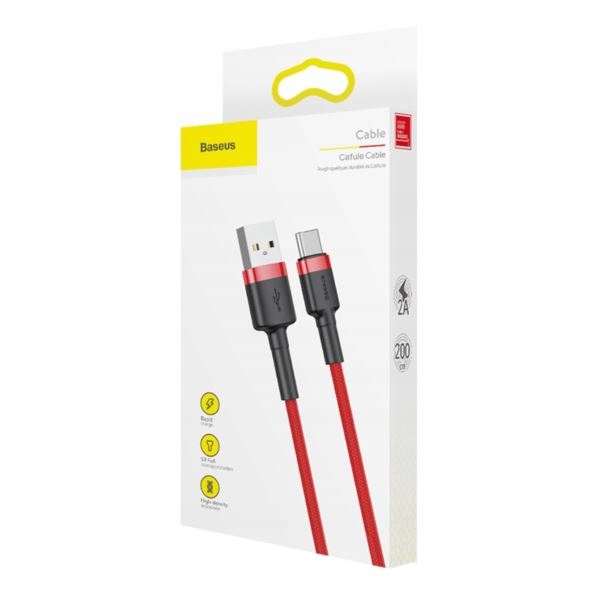 SZYBKI Kabel USB TYP C Baseus Cafule DŁUGI 2m czer Konstrukcja oplot