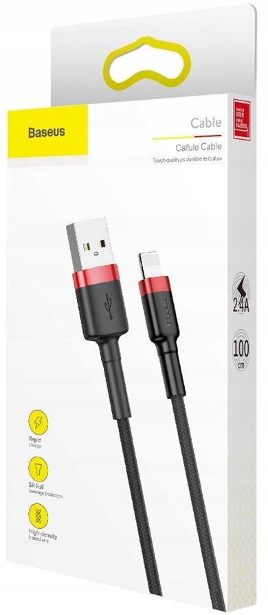 Kabel USB Lightning BASEUS 1m 2,4A Ładowarki Iphone Mocny Oplot Kolor czarny