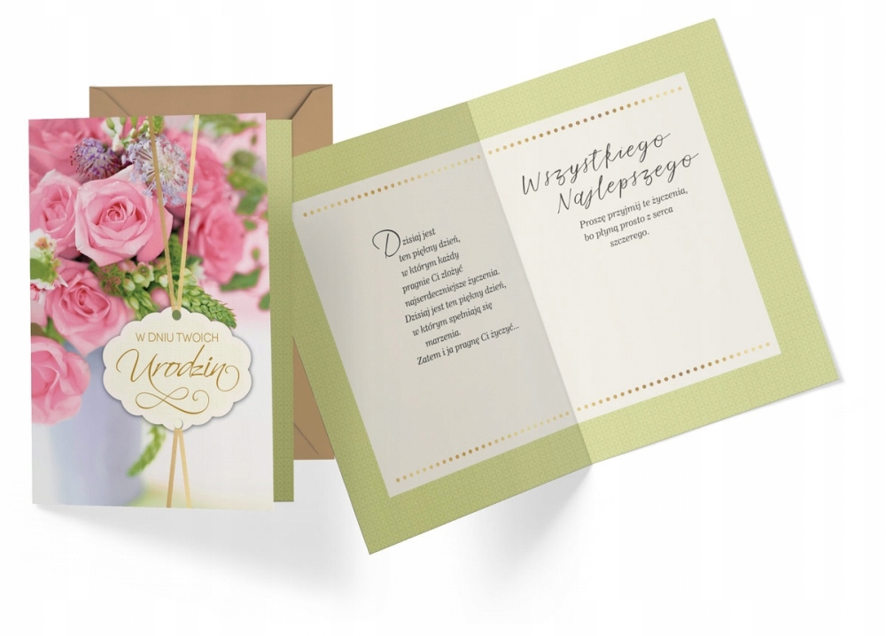 KARNET na URODZINY B6 z kopertą w KWIATY KUKART kolorowa KARTKA URODZINOWA