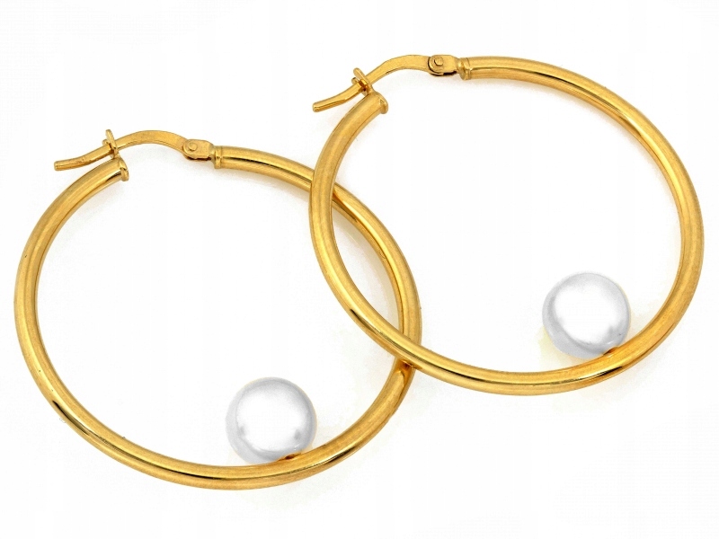Náušnice zlaté 585 klasické kruhy s perlovou kuličkou na spodním ráfku 3.00 g