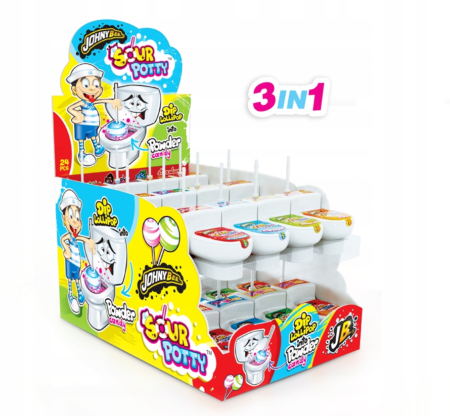 Levně Johny Bee Lízátko S Práskacím Práškem Sour Potty ve tvaru toalety záchod 24ks