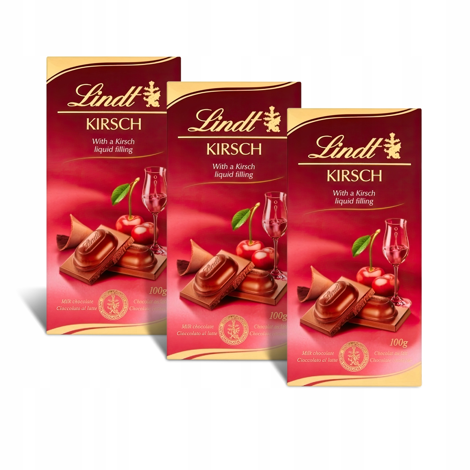 Lindt Czekolada mleczna z płynnym nadzieniem z dodatkiem Kirsch 100g x3