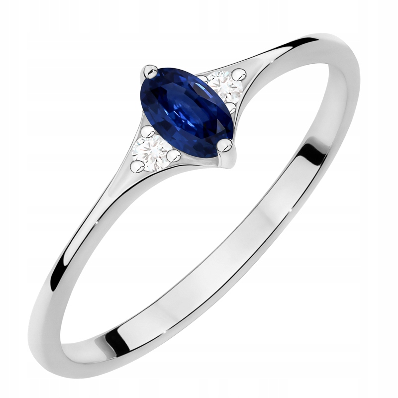 Zlatý Prstýnek pr. 585 s oválným safírem a brilianty 0,10 ct 14k