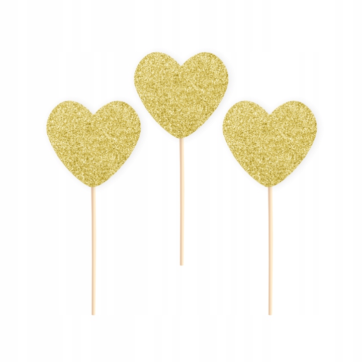 

Toppery na tort serca złote brokatowe 6szt