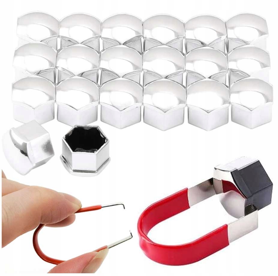 ZAŚLEPKI KAPSLE NAKŁADKI NA ŚRUBY DO KÓŁ 19mm CHROMOWANE vw opel audi volvo