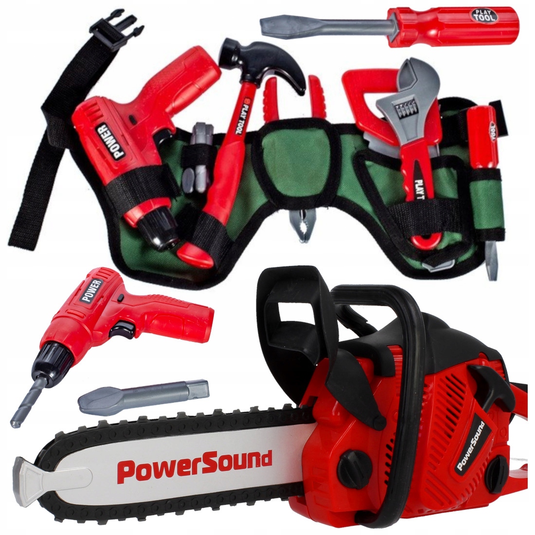 NARZĘDZIA dla dzieci WIERTARKA PIŁA MOTOROWA SPALINOWA zestaw majsterkowicz Efekty dźwiękowe