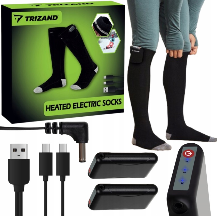 Podgrzewane Skarpety Elektryczne 2 x Akumulator 4000 Ciepłe Stopy Skarpetki