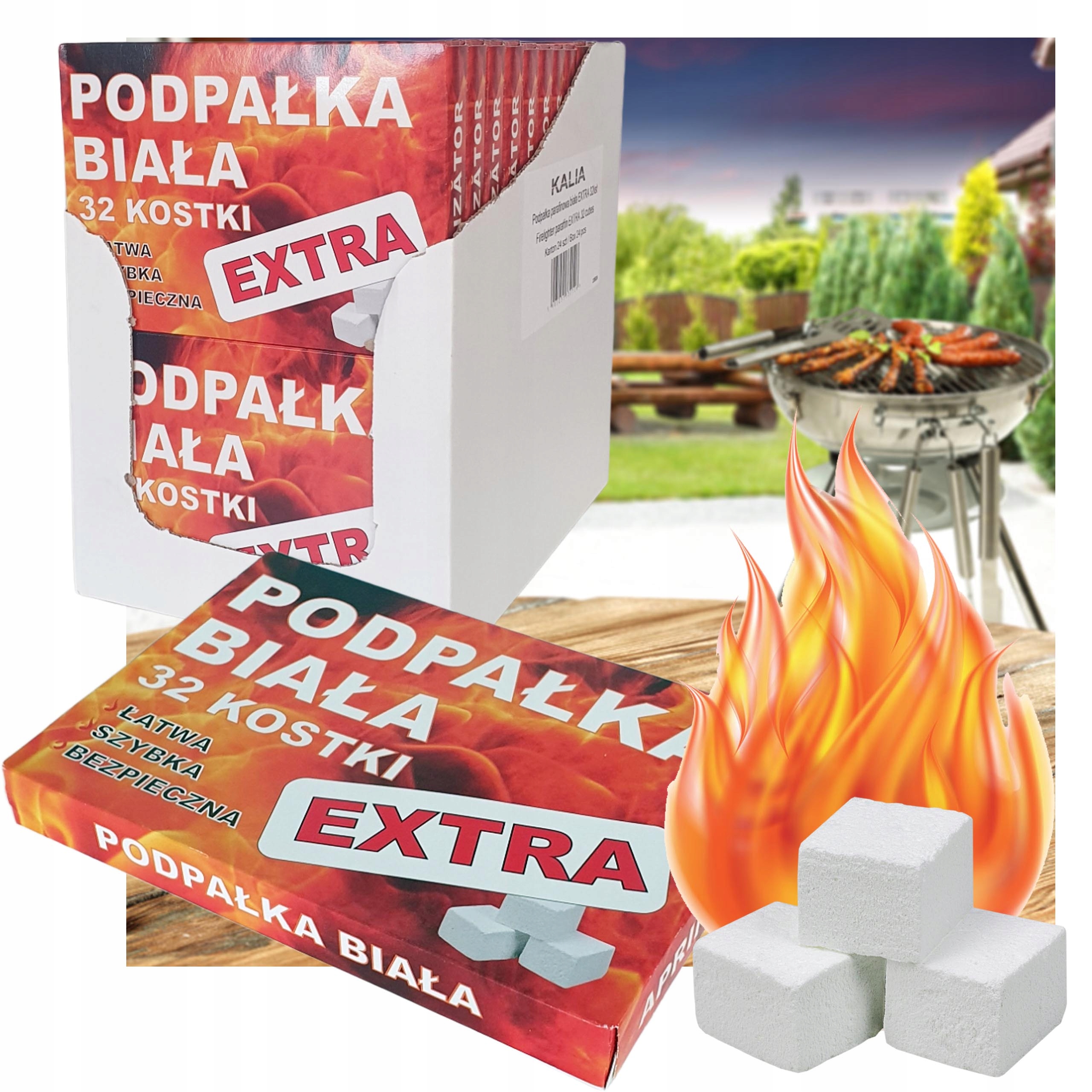 PODPAŁKA DO GRILLA ROZPAŁKA DO KOMINKA 24 opakowania po 32 kost = 1 karton
