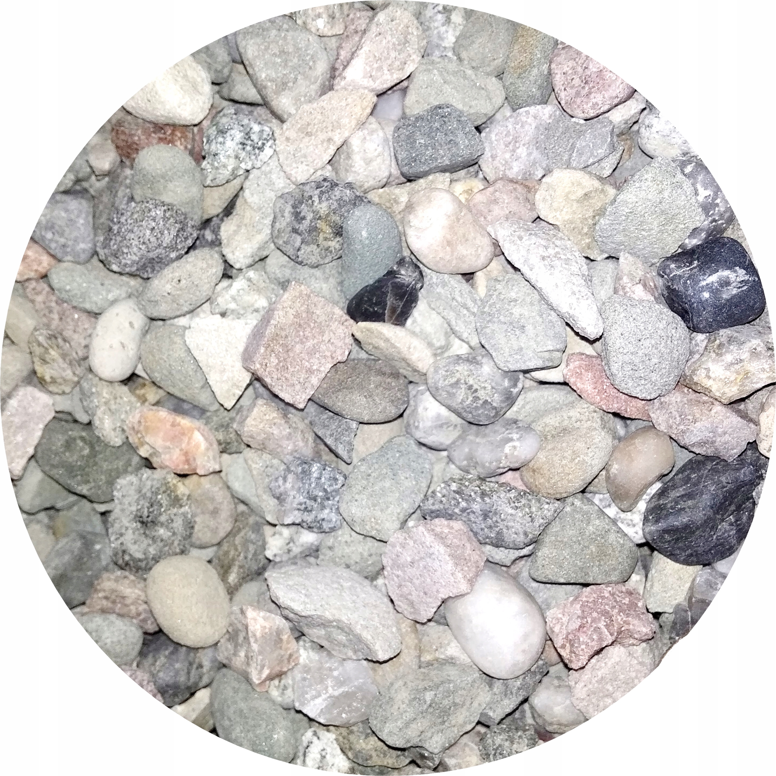 Ozdobné kamínky oblázek říčního štěrku mix barev šedá balast drenáž 20 kg