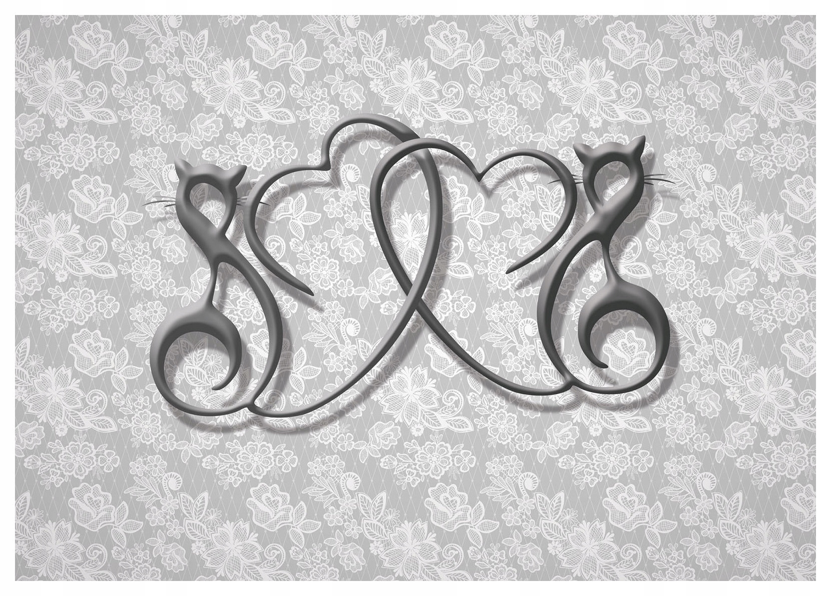 Fototapeta flizelina Kočky a srdce láska krajka do ložnice 312x219 lepidlo