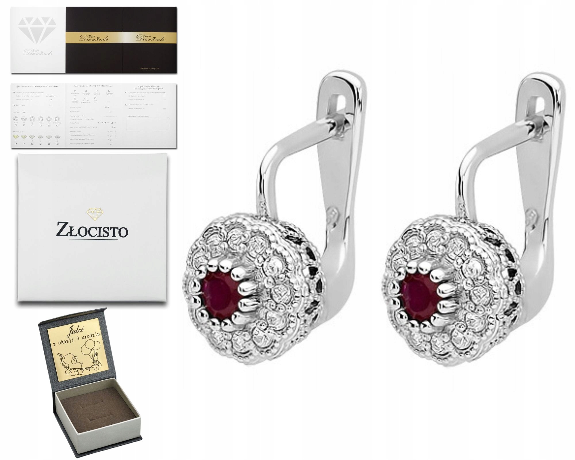 Náušnice V Bílém Zlatě S Brilianty A Rubínem