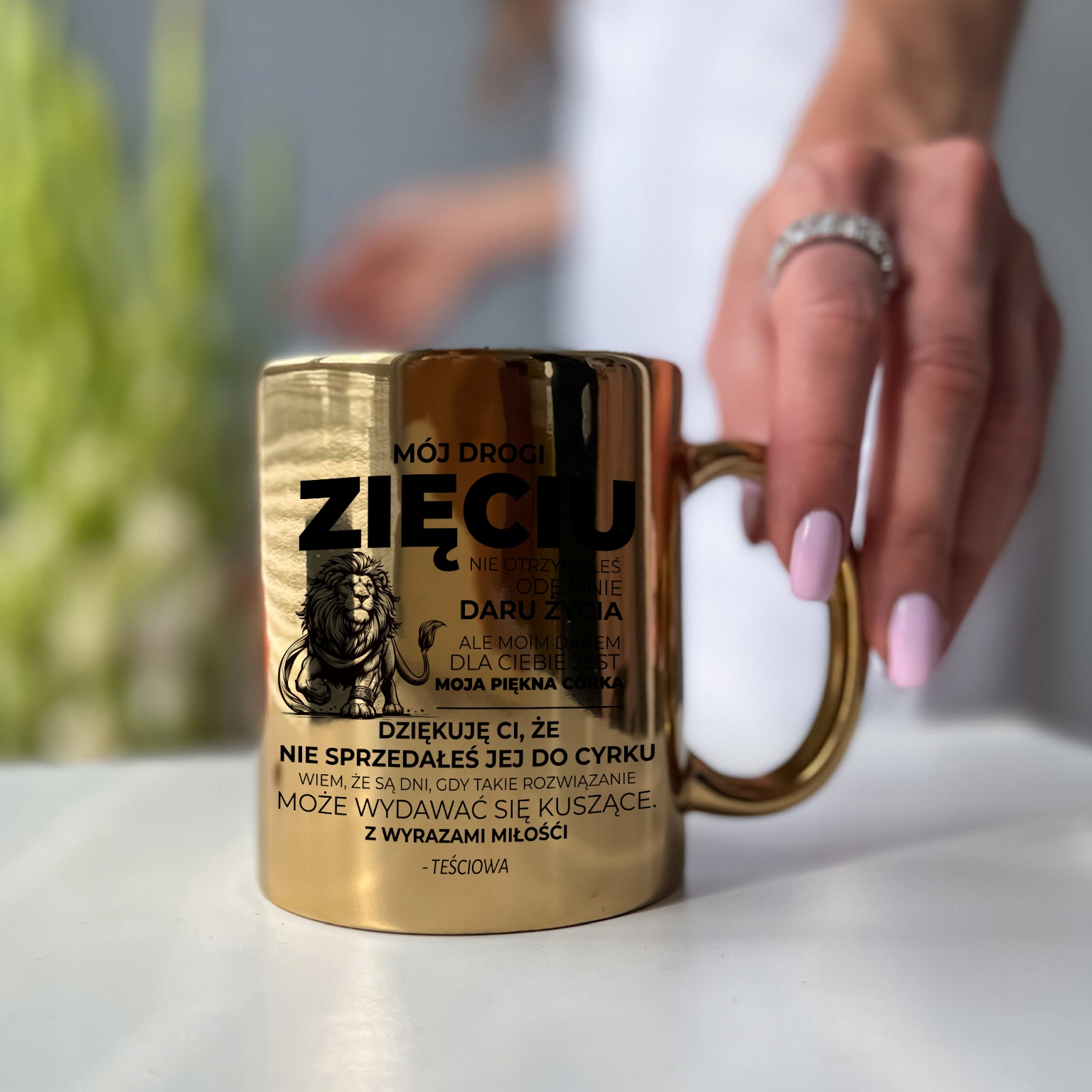 KUBEK ZŁOTY 300 ML STYLOWY ZABAWNY PREZENT DLA ZIĘCIA ZIELONA HERBATA 8 SZT Stan opakowania oryginalne