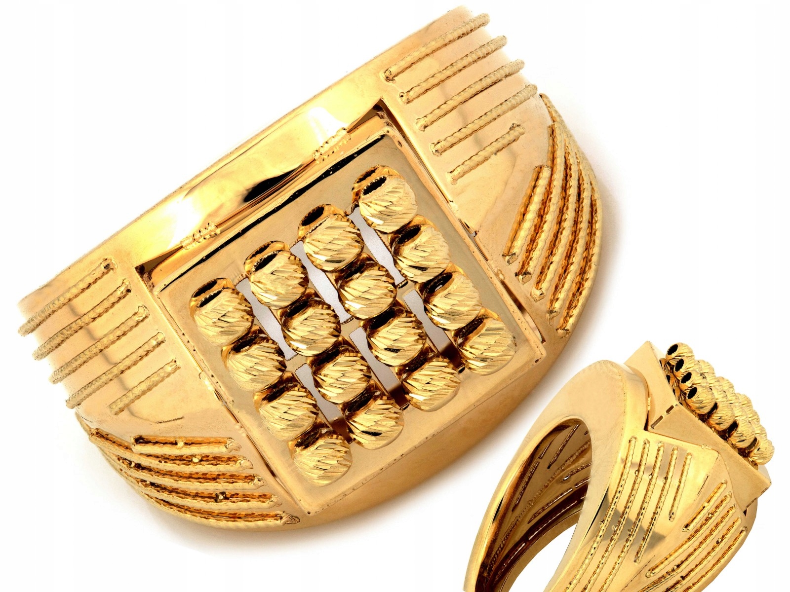 Zlatý prsten 14k s kuličkami čtvercový 5.52g velikost 19 jako dárek