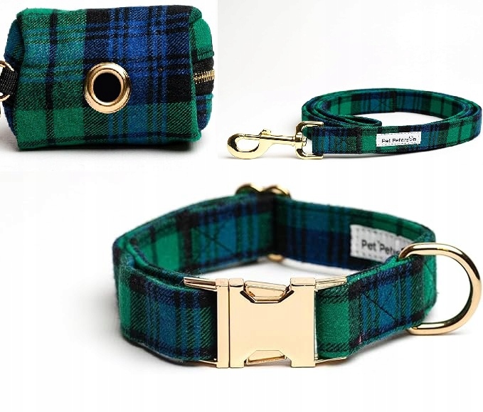 Levně Sada obojku a vodítka pro psa, 3 kostkované prvky, velikost L