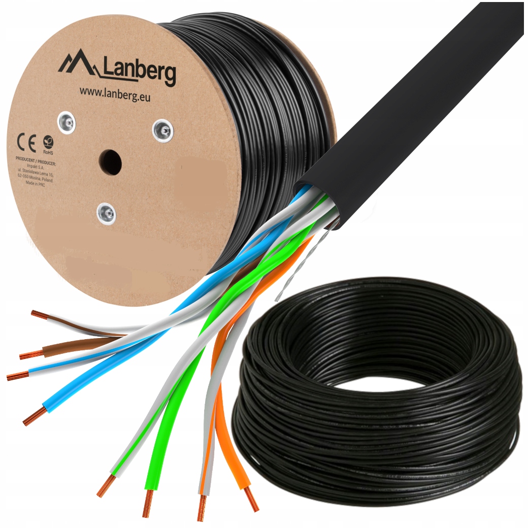 Kabel Sieciowy Zewnętrzny Skrętka CAT.5E KAT.5E 50M Cctv Poe 100% Cu Miedź