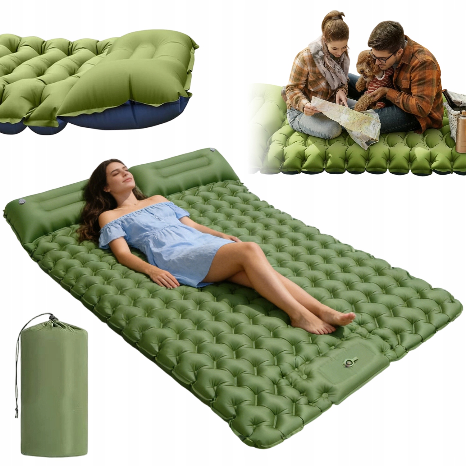 Dmuchana Mata 2 Osób Kemping I Podróże Górska Wbudowana Pompka 1195*120 CM