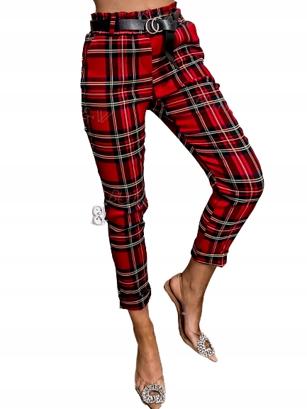 

Spodnie szkocka krata wysoki stan+pasek