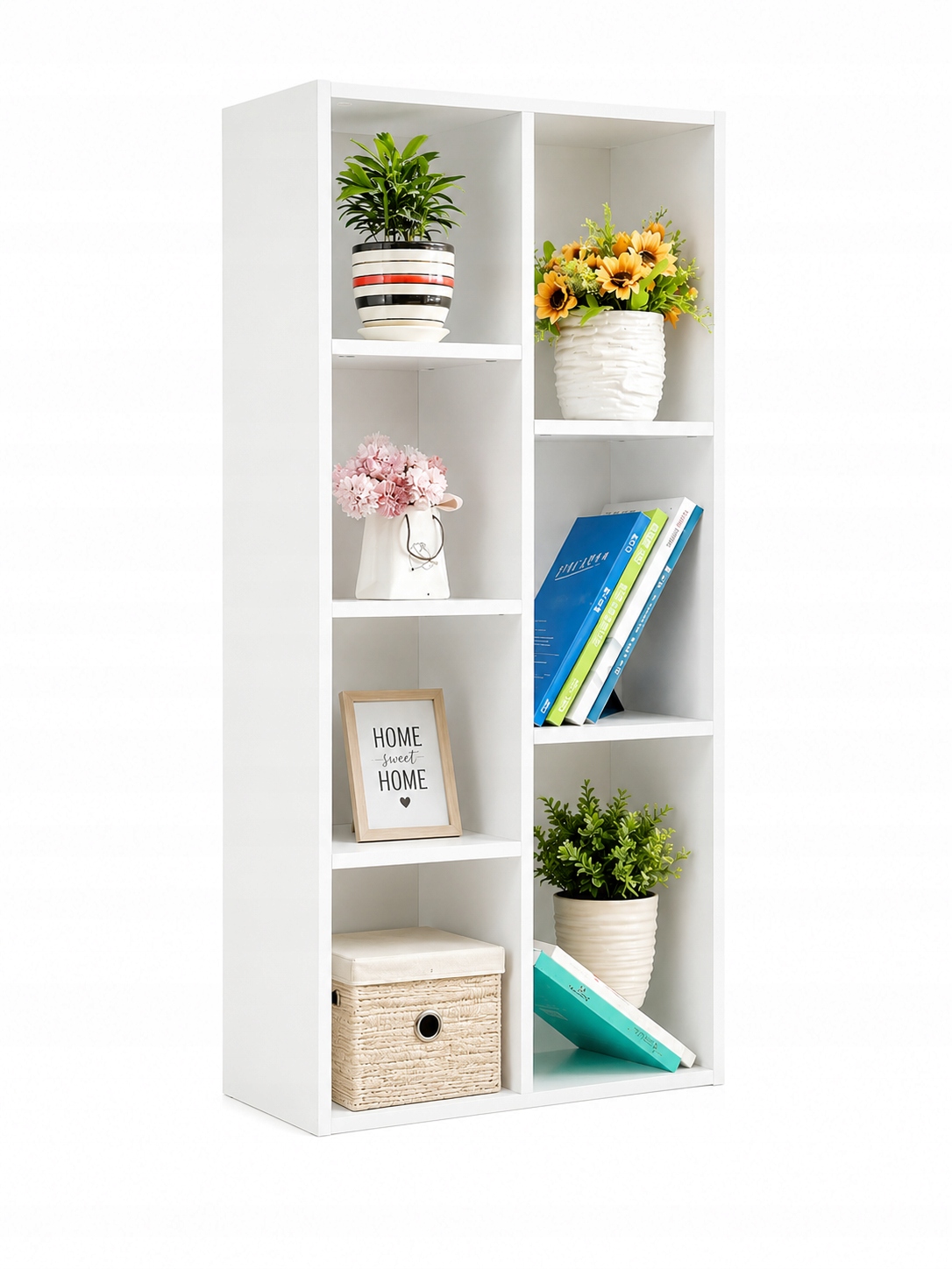 Komoda Szafka Regał na Książki Biały 7 Półek Mdf 50x24x106 cm Do Salonu