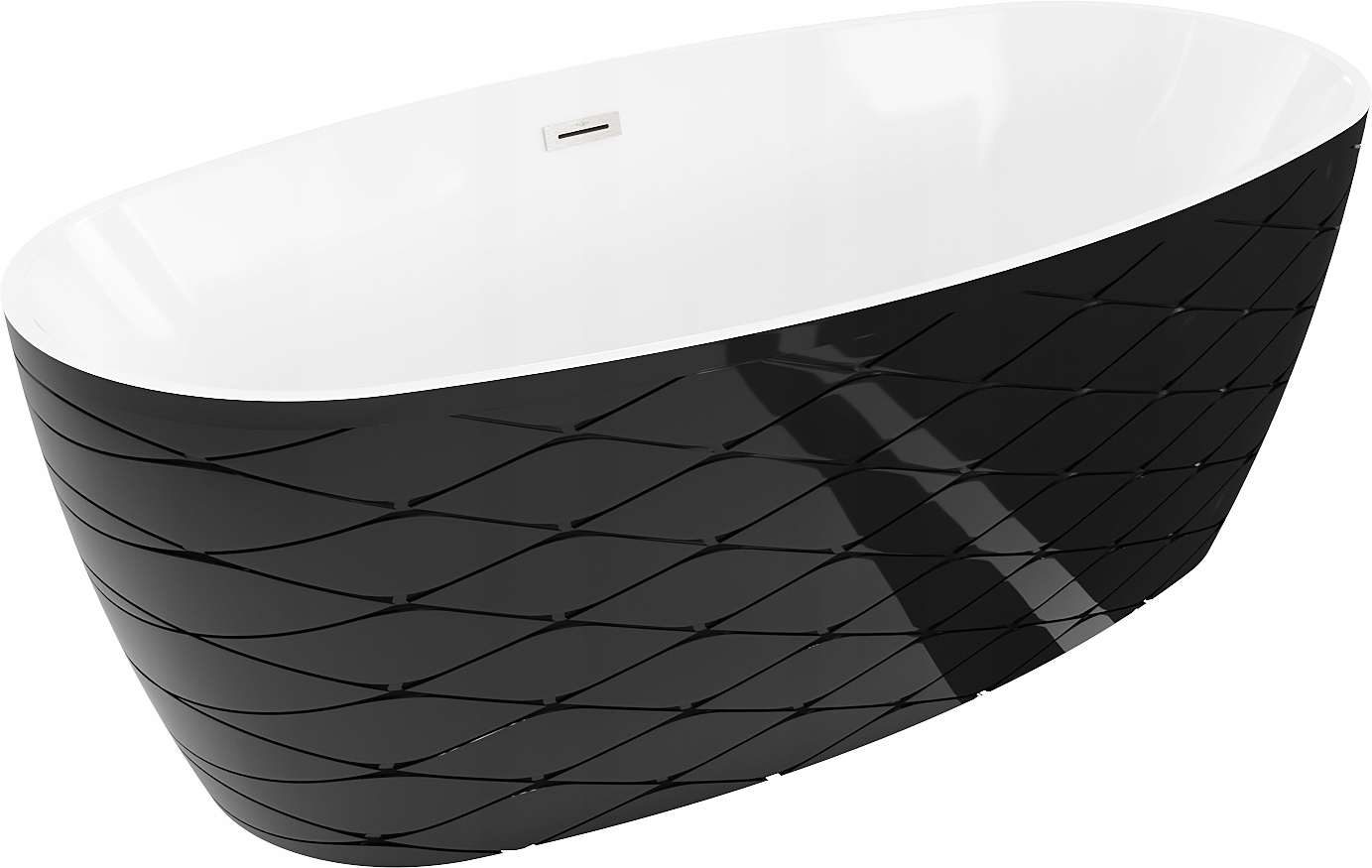 Wanna wolnostojąca wzór 170x80 Mexen Olea Slim czarno biała przelew nikiel