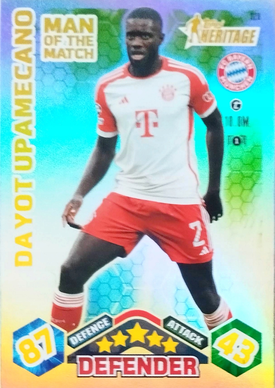 Match Attax Extra 2023/2024 Man Of The Match Heritage 320 Upamecano Bayern