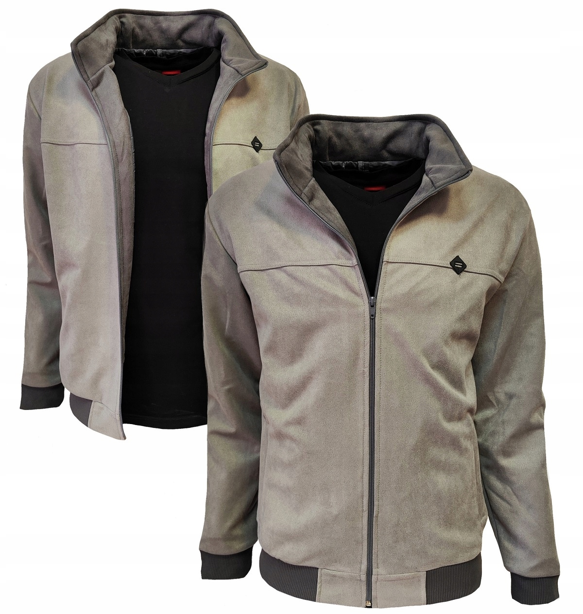 Sportovní mikina s rozepínací bundou bomber jemný semiš Šedá 3XL