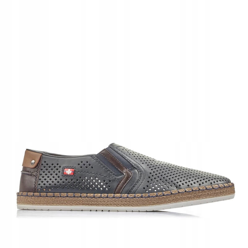 Pánské polobotky Rieker B5297-14 modré, nazouvací, děrované