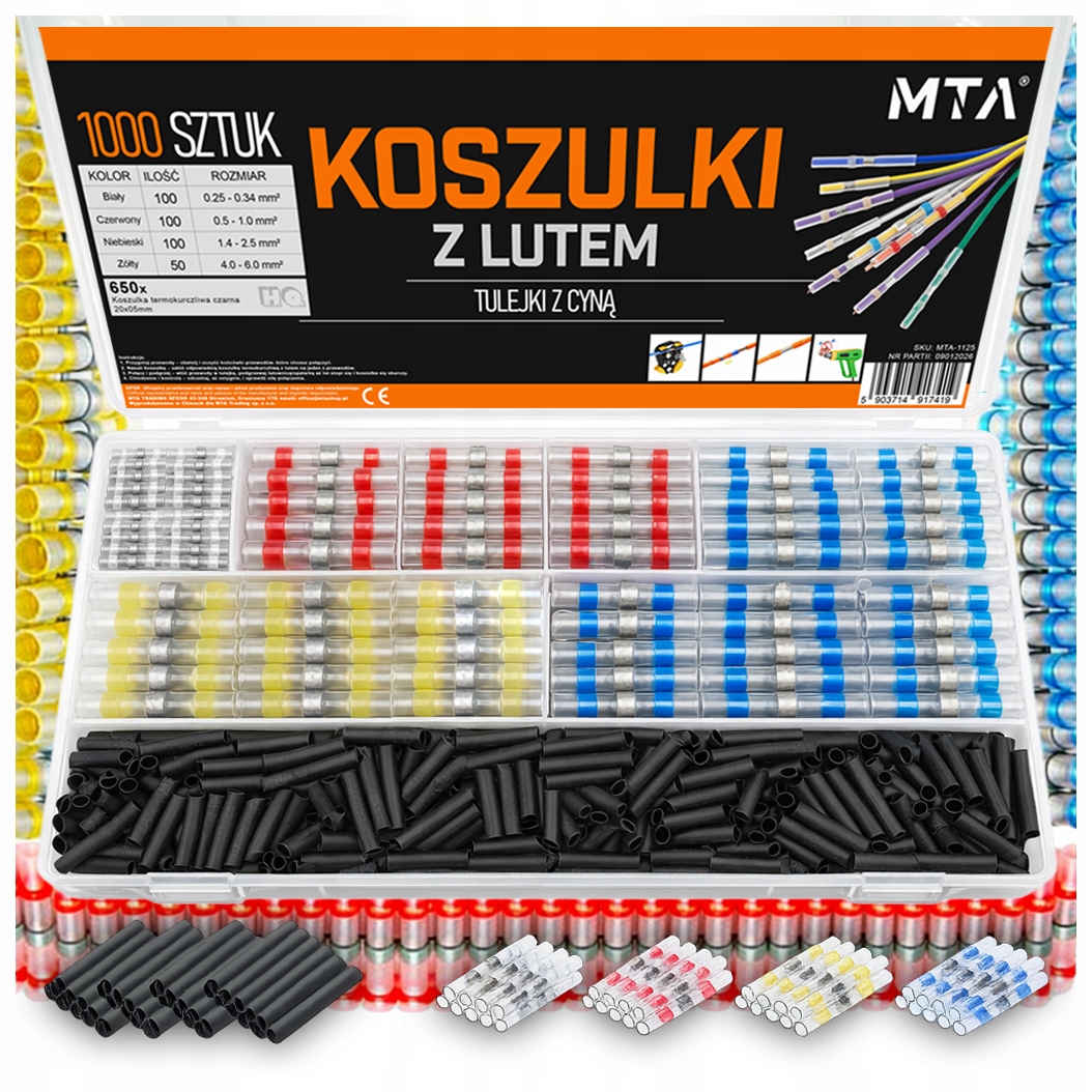 Koszulki Z Lutem Termokurczliwe Cyną Szybkozłączka z Klejem Zestaw 1000 Szt