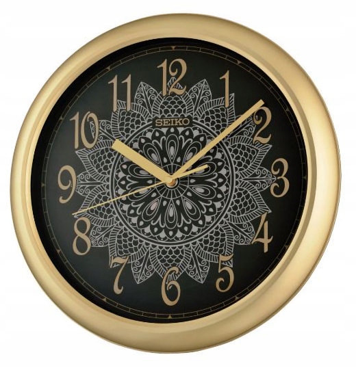 Čitateľné Klasické Zlaté Čierne Okrúhle Japonské Hodiny Seiko QHA018G 33 cm