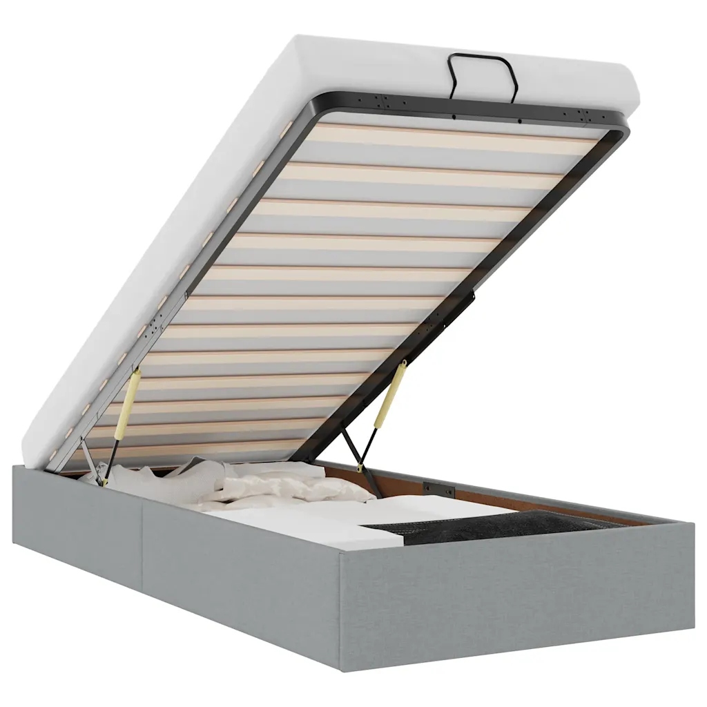 Rám postele Otomana světle šedá 203 x 90 x 23,5 cm s zdvihacím mechanismem