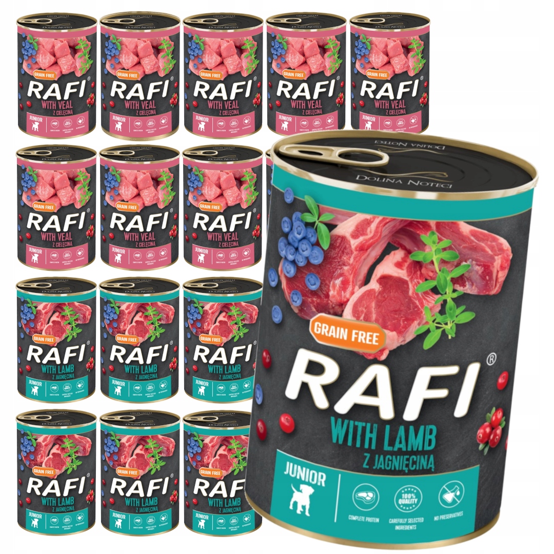 Levně Rafi Junior Vlhké Krmivo pro štěňata 20x400g Mix jehněčí telecí maso