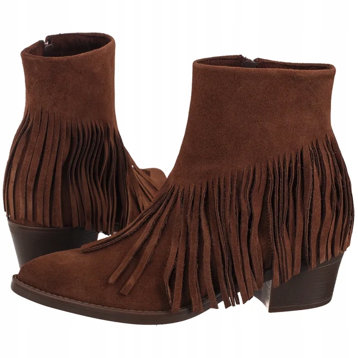 Kožené dámské Kotníkové Boty na podpatku Ryłko Hnědé 4ZVI6 Brown