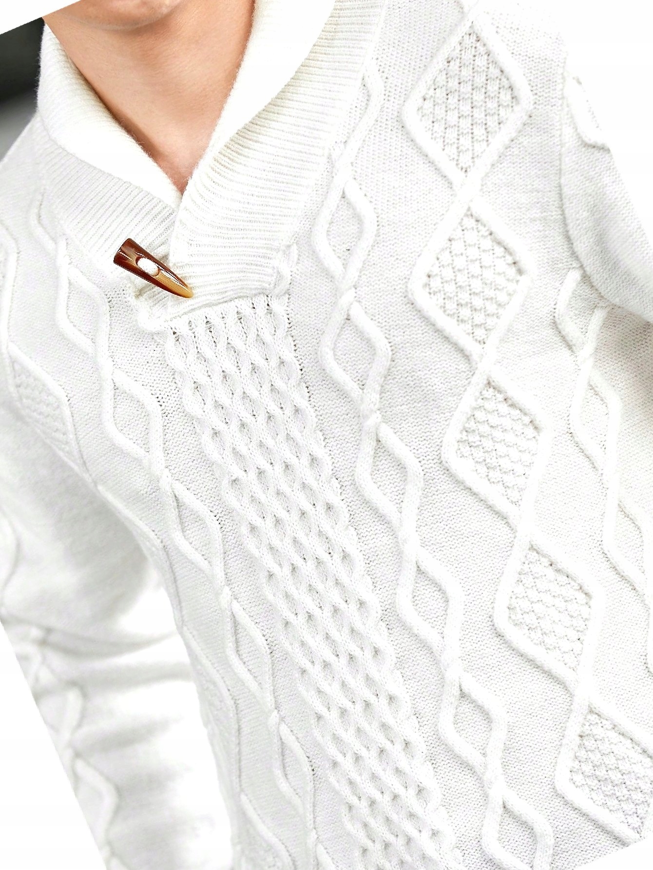 Pánský svetr s límcem, bílý, texturovaný, Casual M