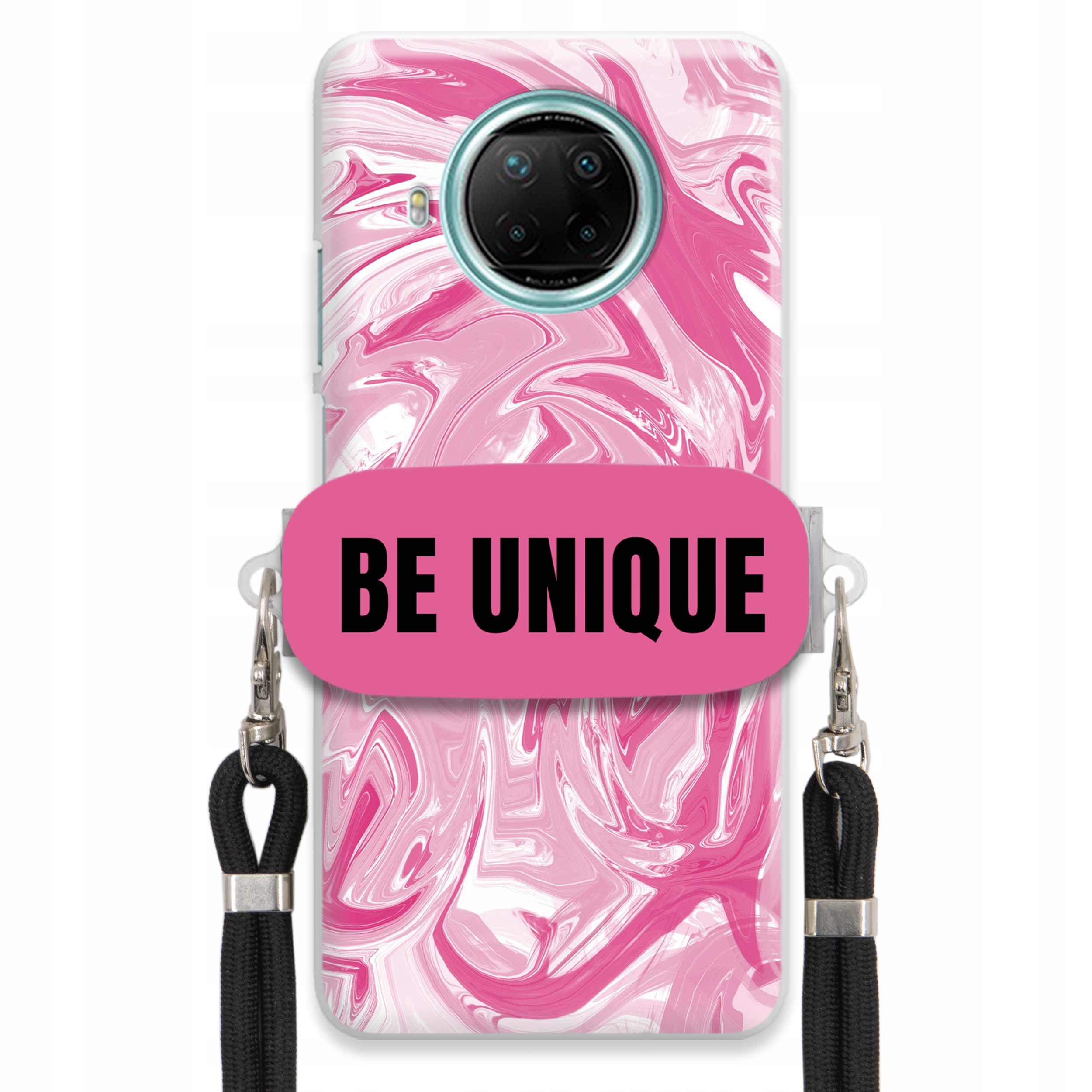 Pouzdro pro Xiaomi Redmi Note 9 5G Pouzdro úchytka Šňůrka Černá Růžová Mramor